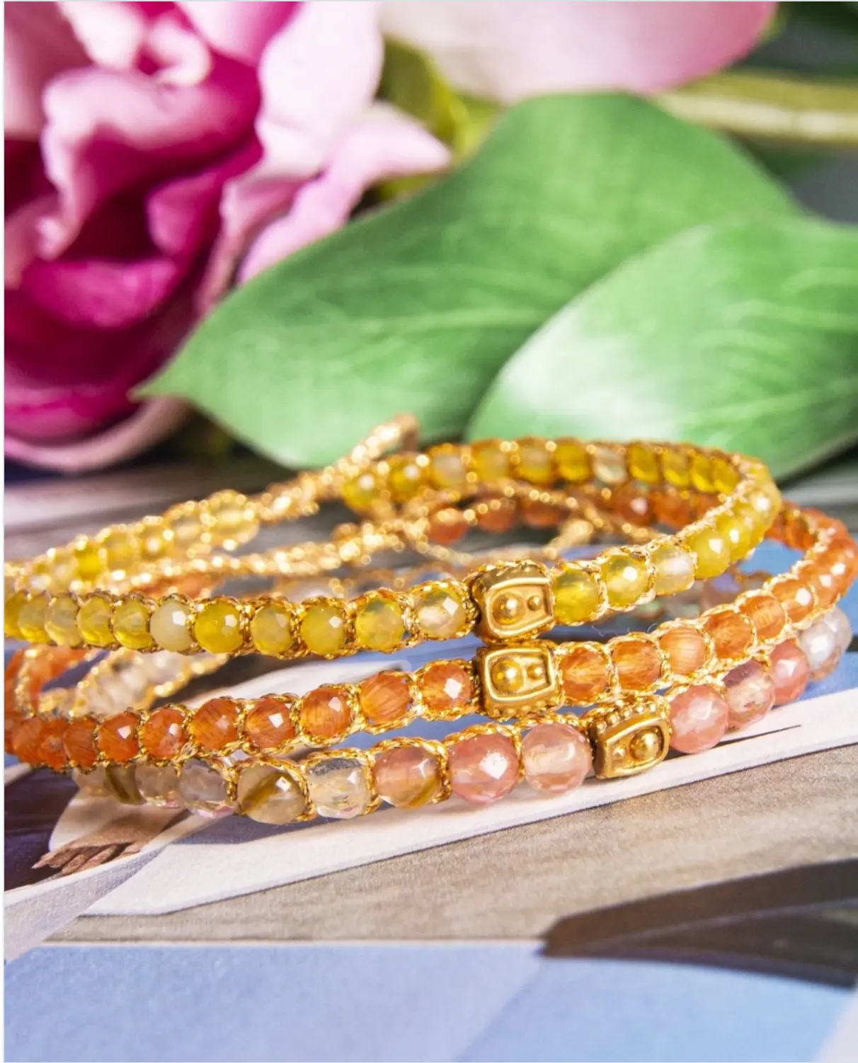 Handcrafted macramé gemstone bracelets from Bali