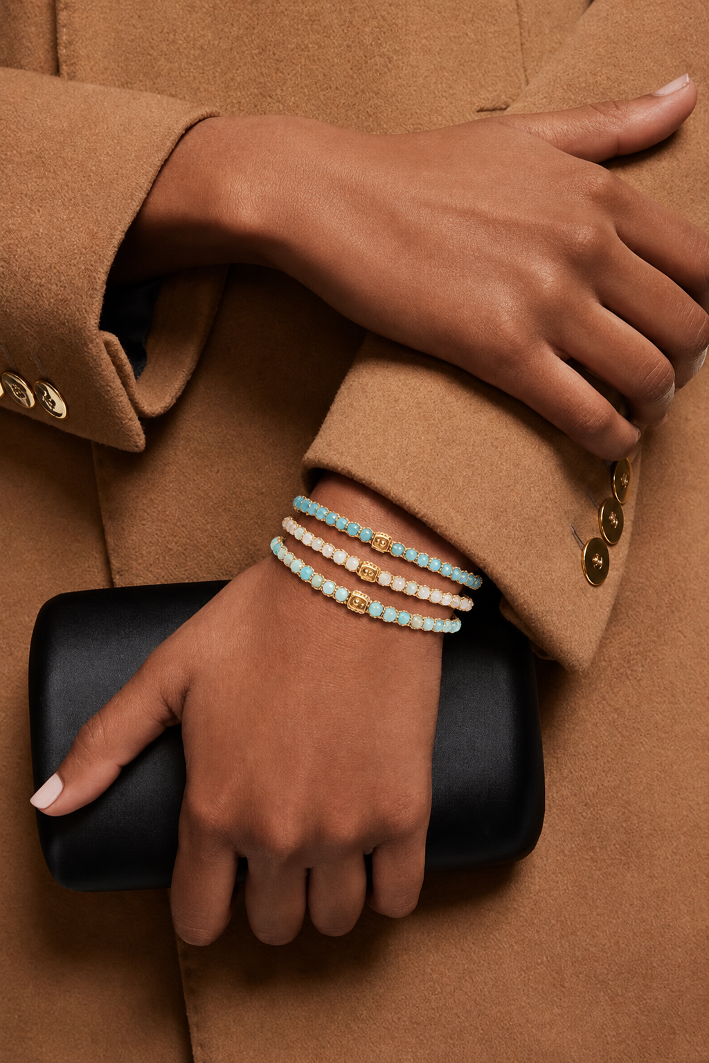 Samapura bracelet stacks worn in everyday moments