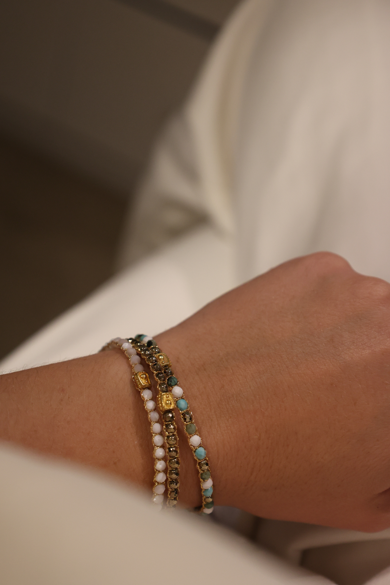 Delicate gemstone bracelet stack