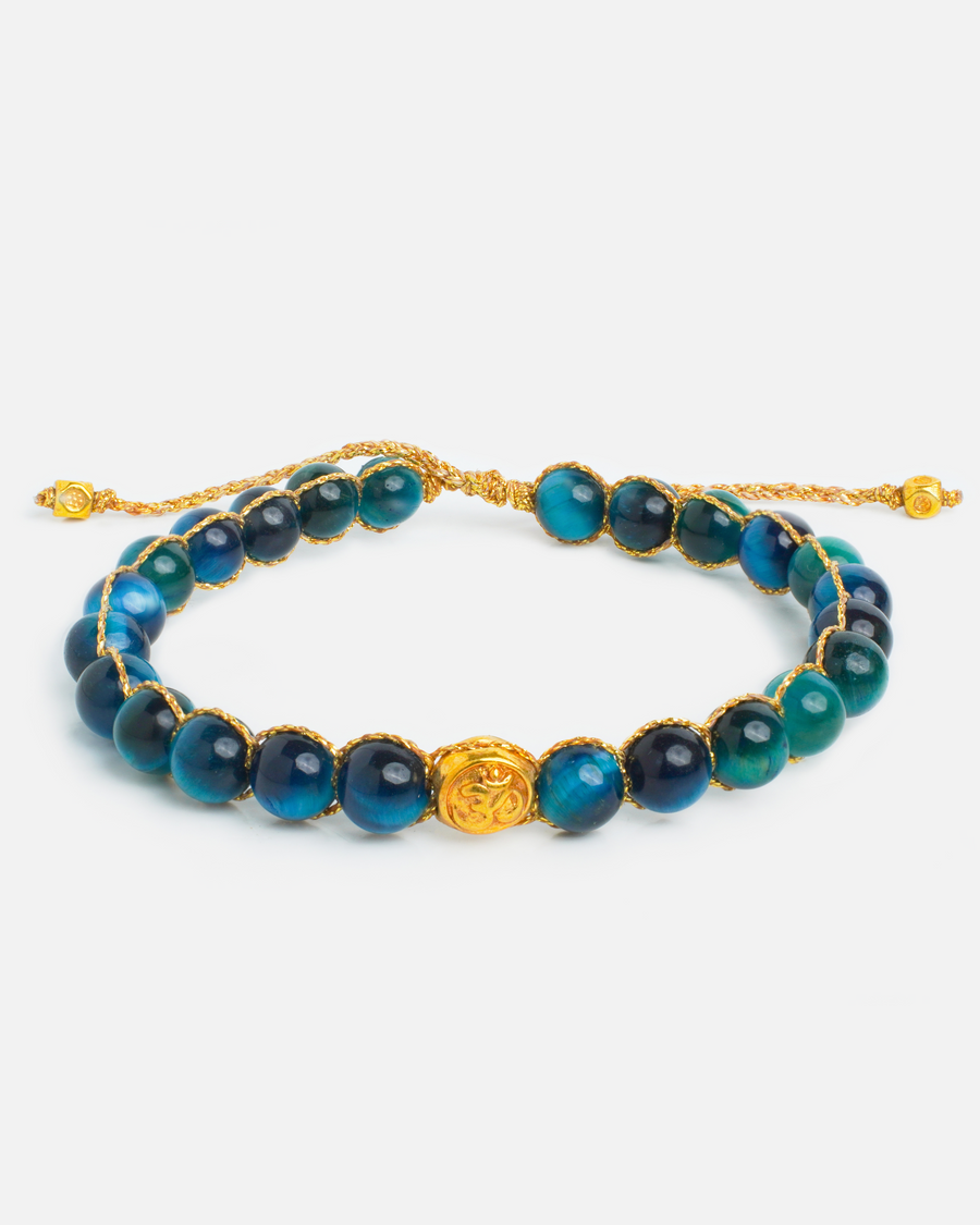 Turquoise Blue Tiger Eye 6mm Bracelet | Gold