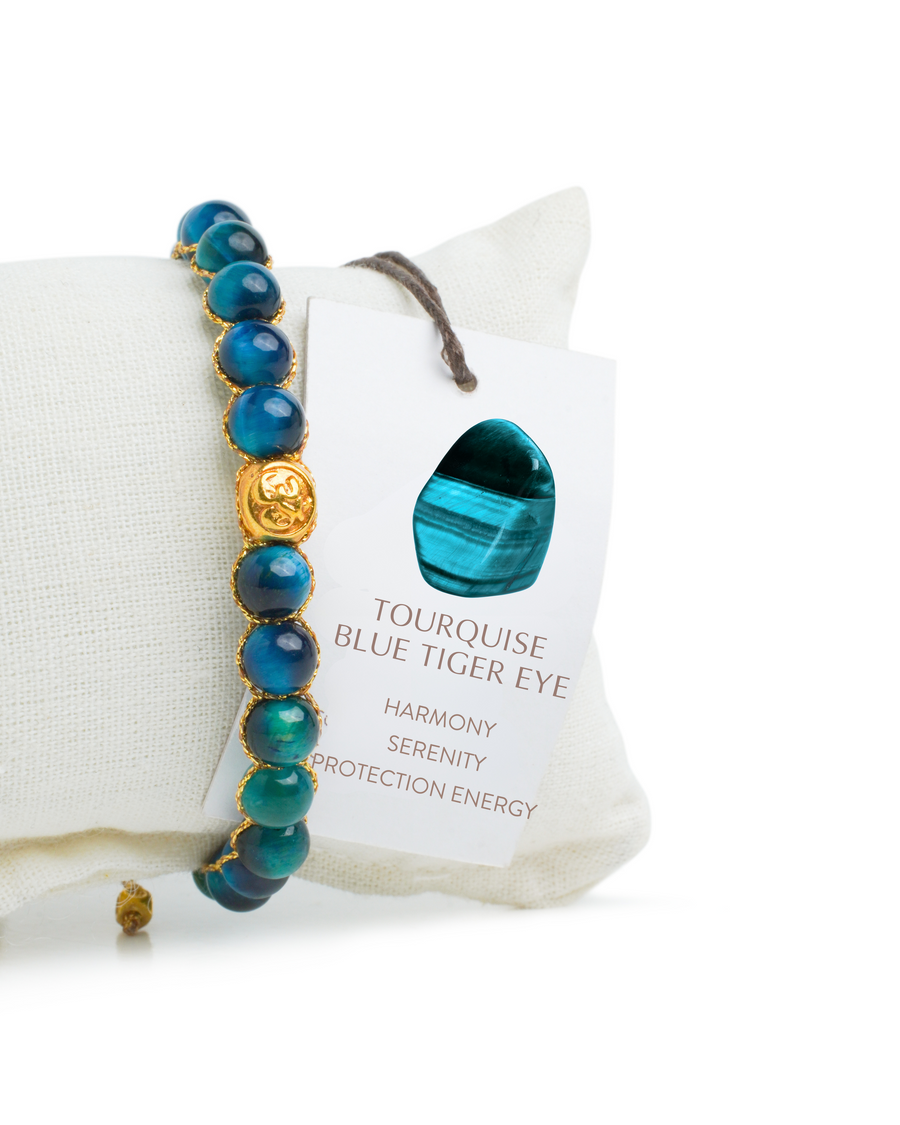 Turquoise Blue Tiger Eye 6mm Bracelet | Gold