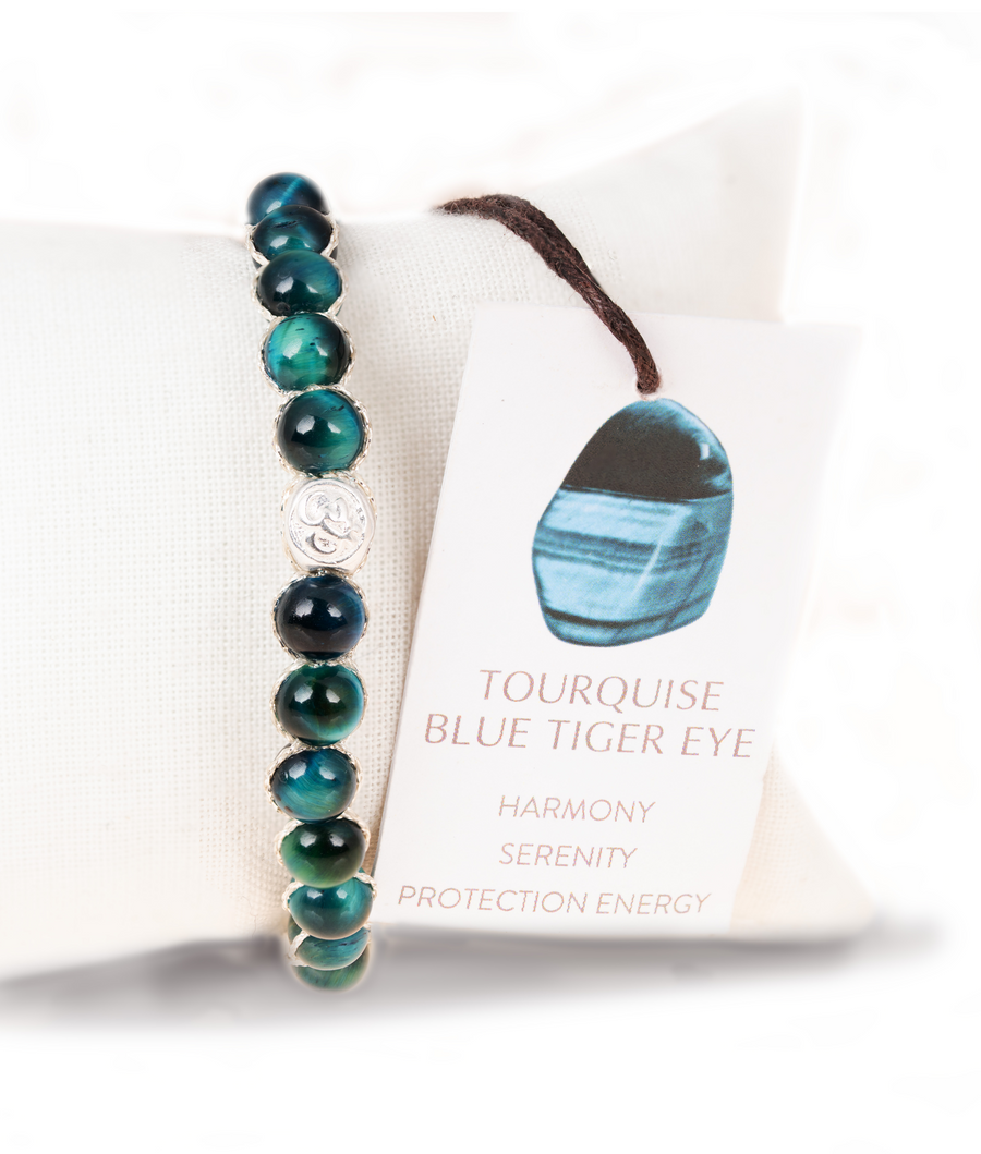 Turquoise Blue Tiger Eye 6mm Bracelet | Silver