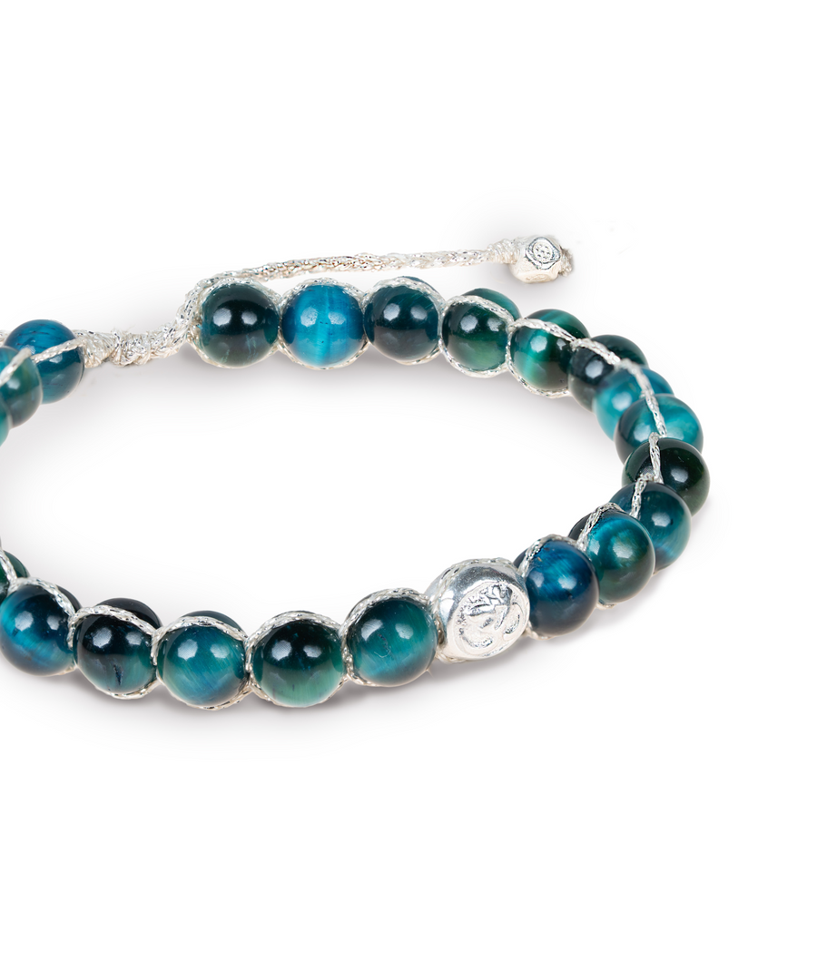 Turquoise Blue Tiger Eye 6mm Bracelet | Silver