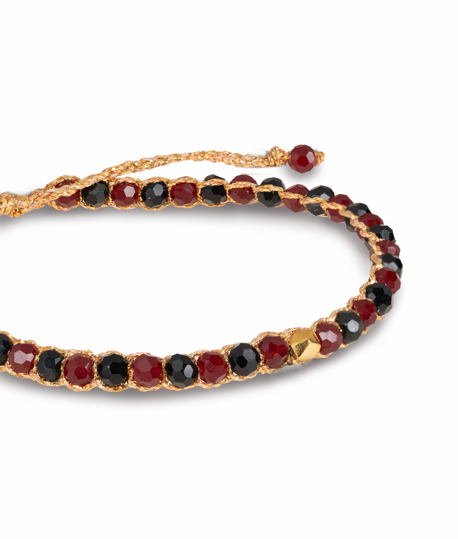Crystal Dwiwarna Red & Black Nugget Bracelet | Gold