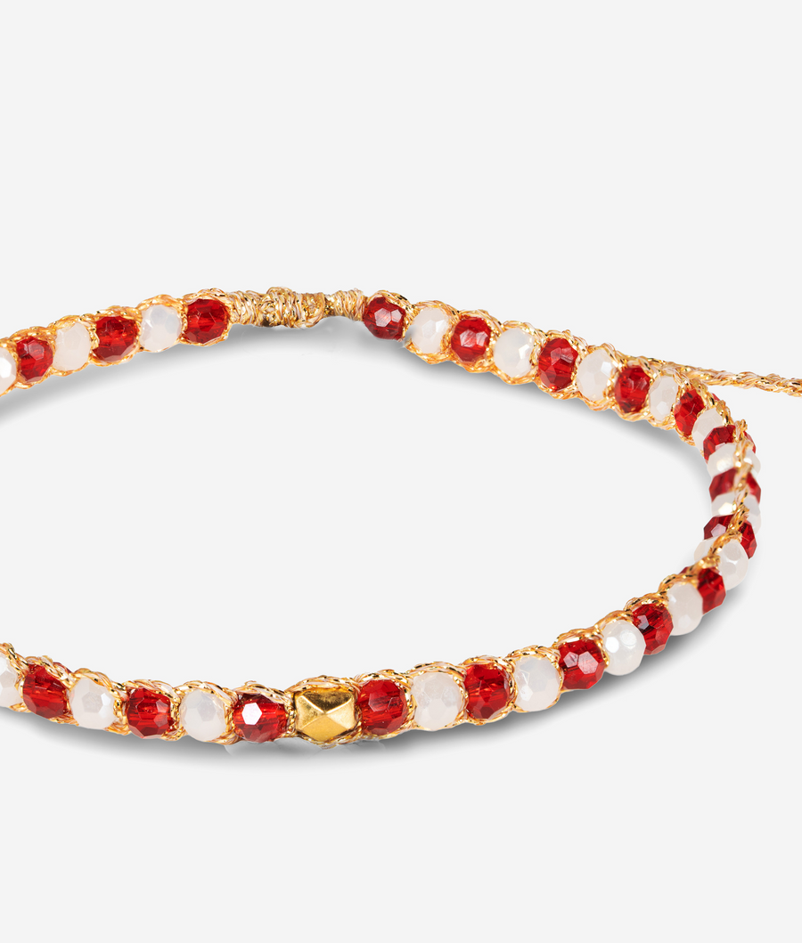 Crystal Dwiwarna Red & White Nugget Bracelet | Gold