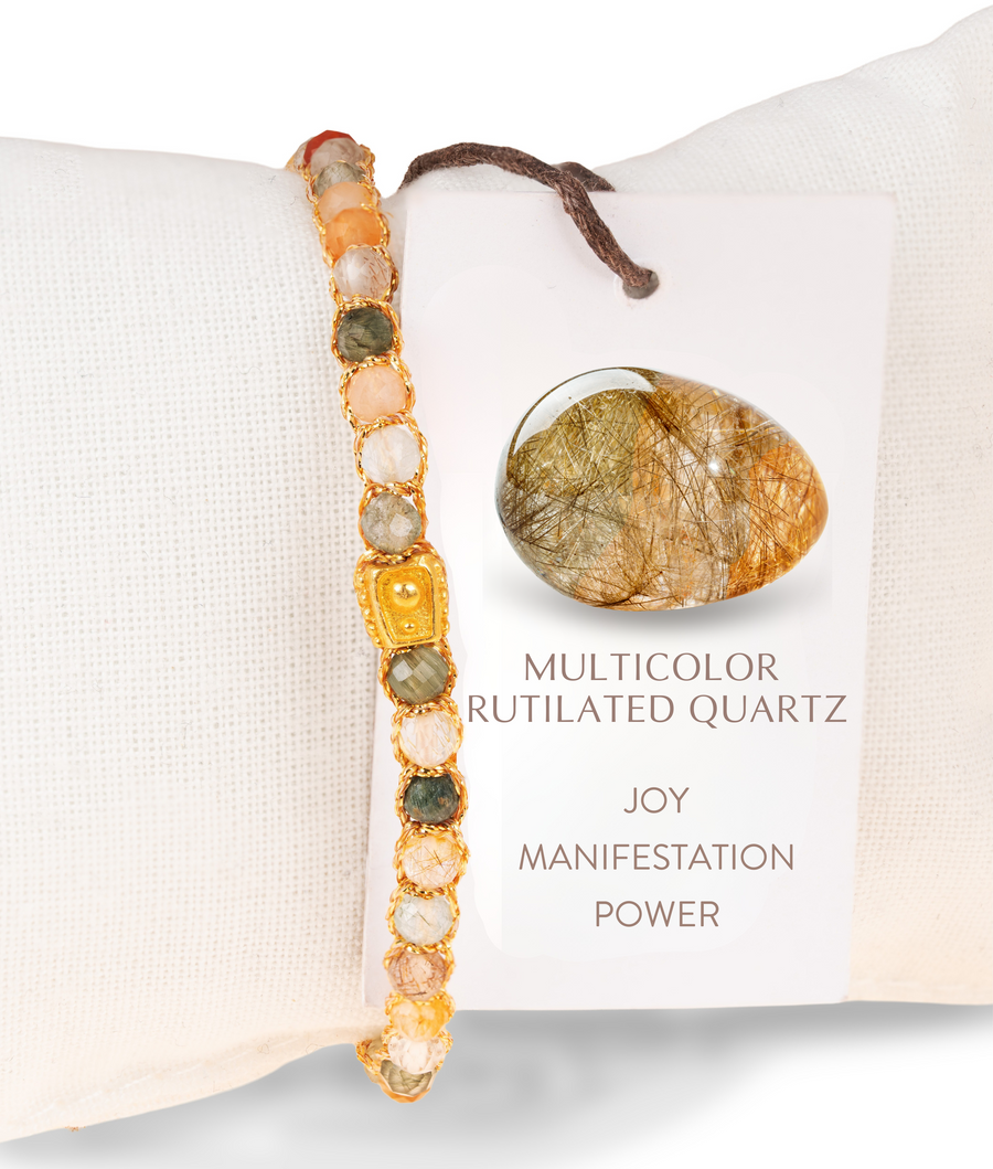Multicolor Rutilated Quartz Bracelet | Gold