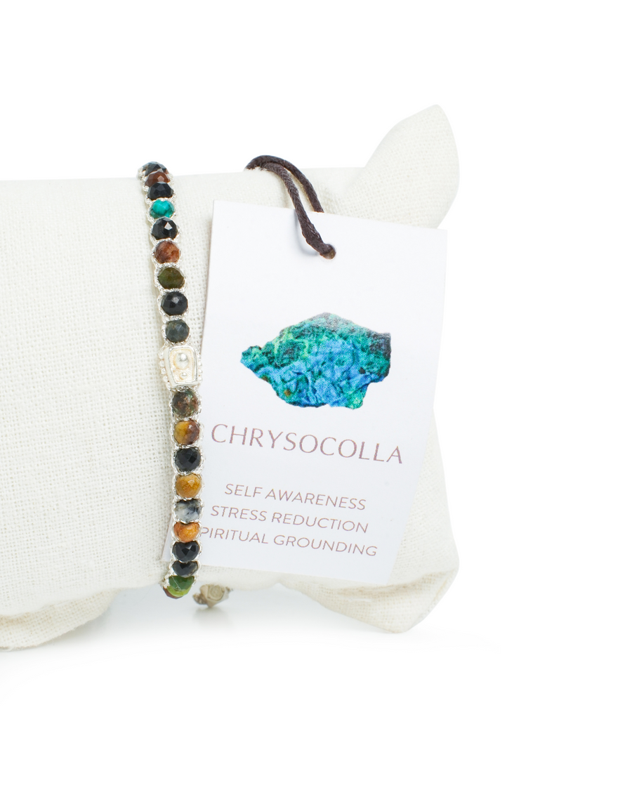 Dark Chrysocolla Agate Bracelet | Silver