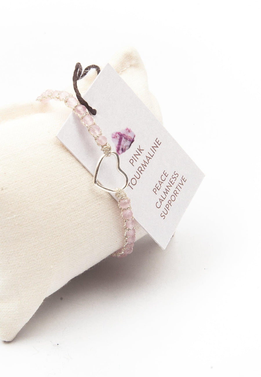 Pink Tourmaline Mozambique Heart Bracelet | Silver - Samapura Jewelry