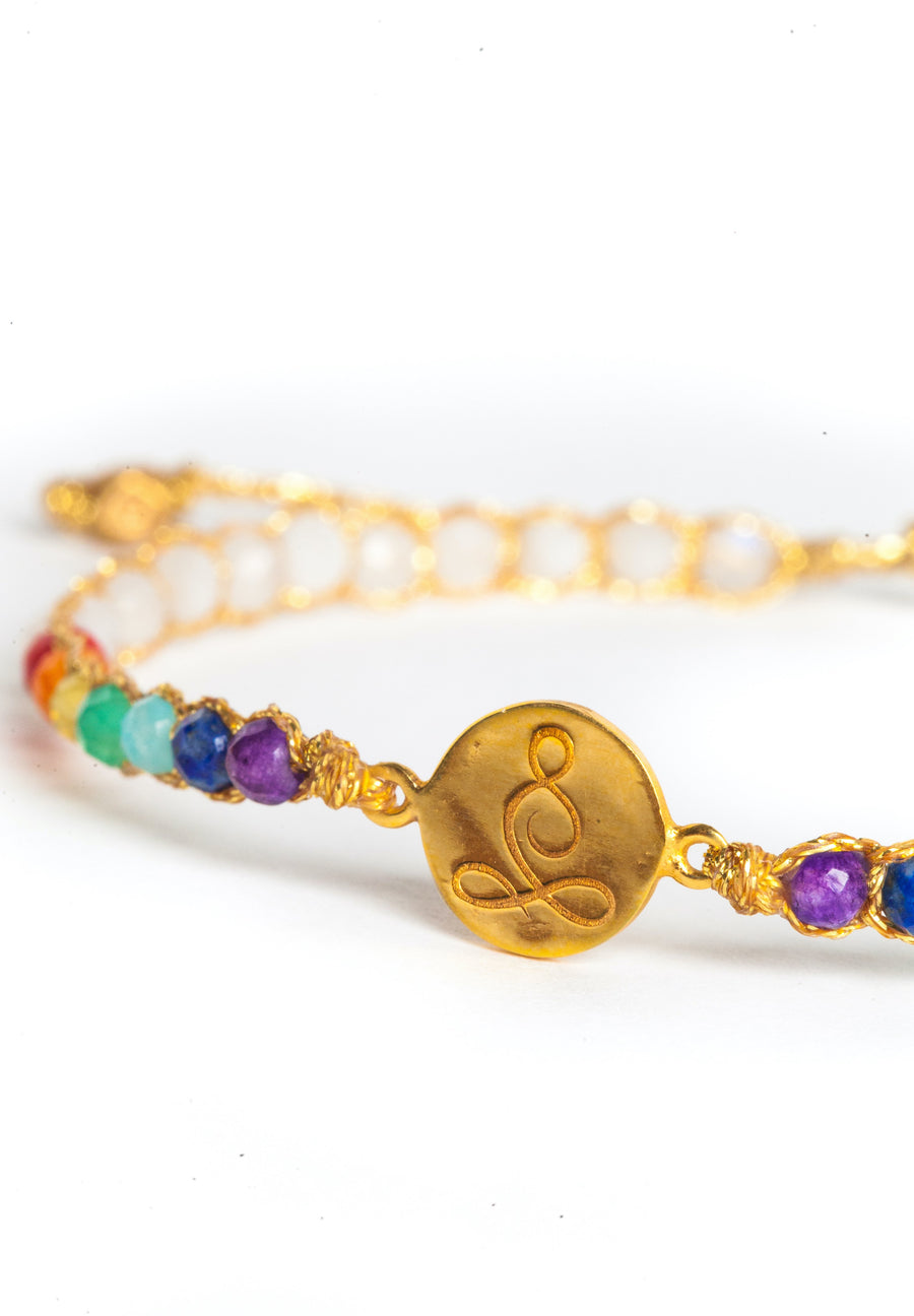 Lotus 7 Chakras Moonstone Bracelet | Gold