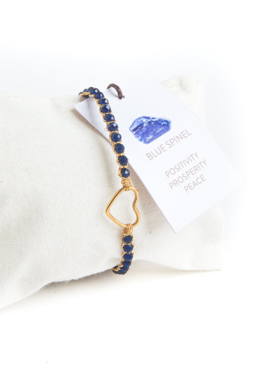 Blue Spinel Heart Bracelet | Gold