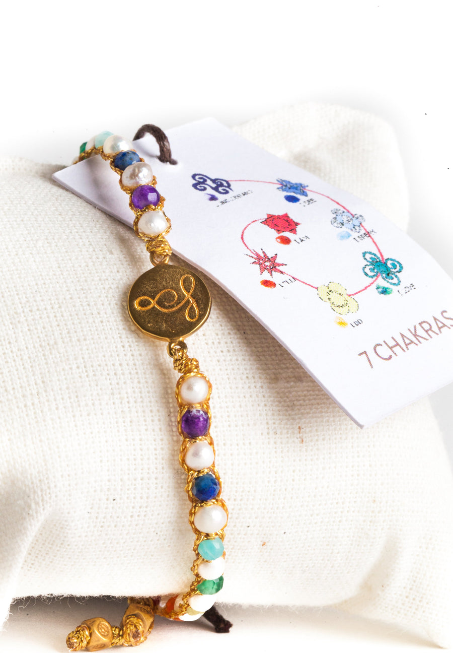 Lotus 7 Chakras Pearl Bracelet | Gold