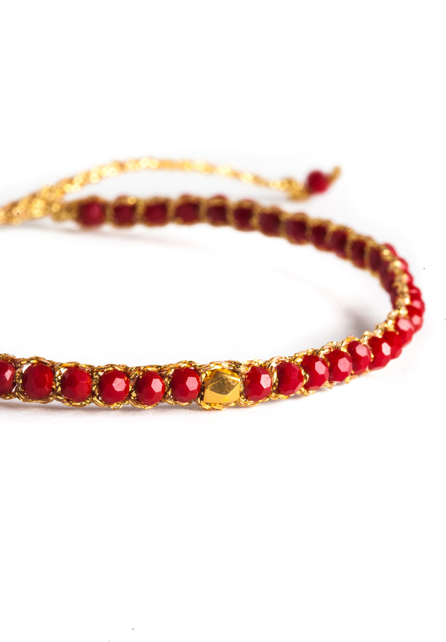 Crystal Red Nugget Bracelet | Gold