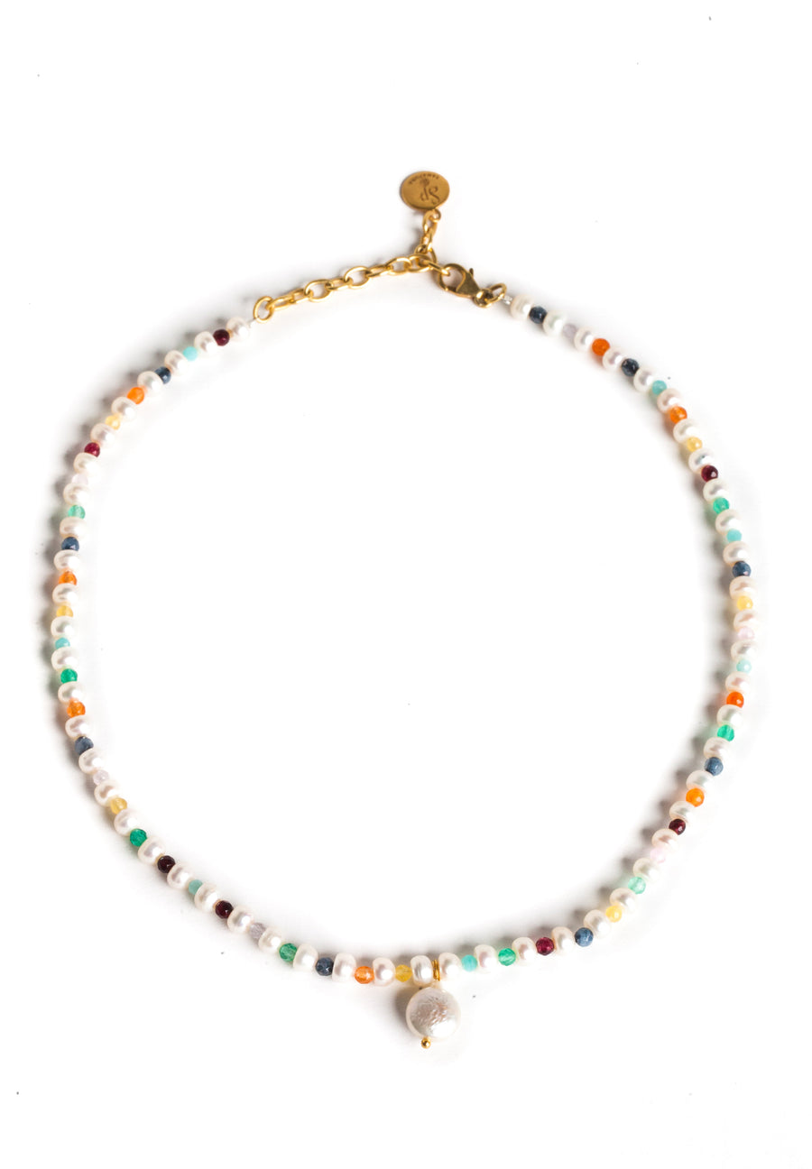 Pearl & Gemstone Necklace | Gold