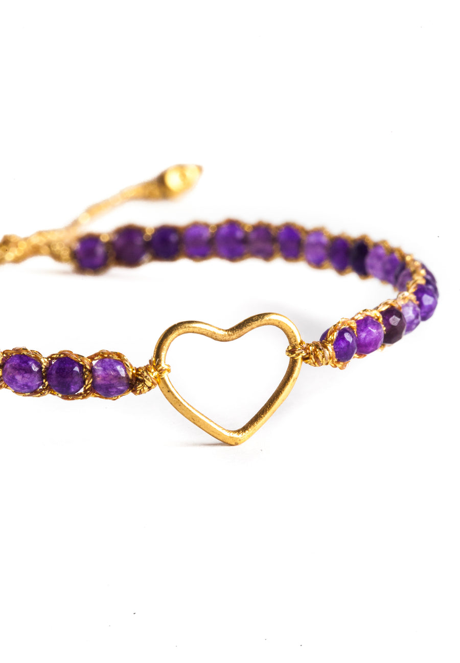 Amethyst Heart Bracelet | Gold
