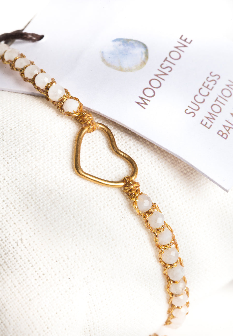 Moonstone Heart Bracelet | Gold