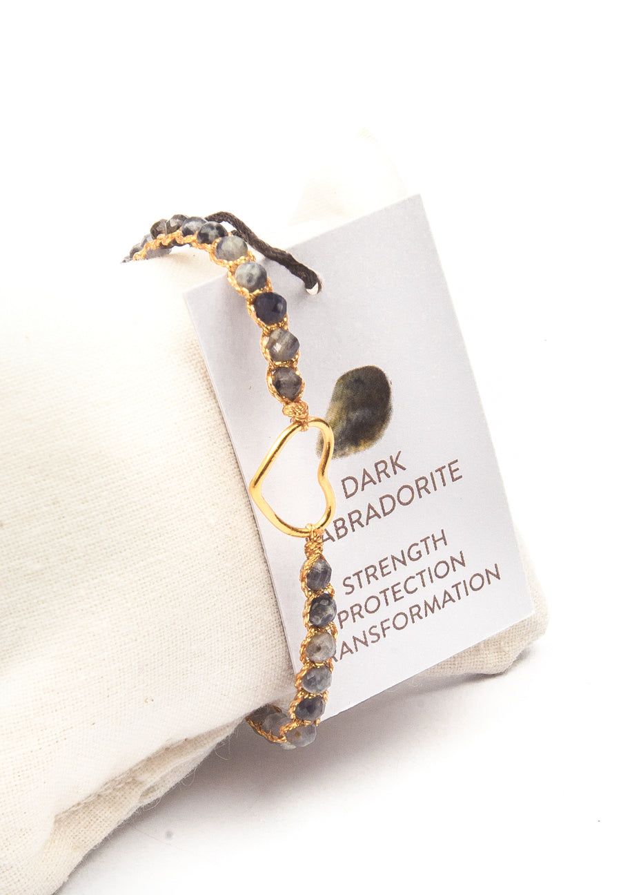 Dark Labradorite Heart Bracelet | Gold