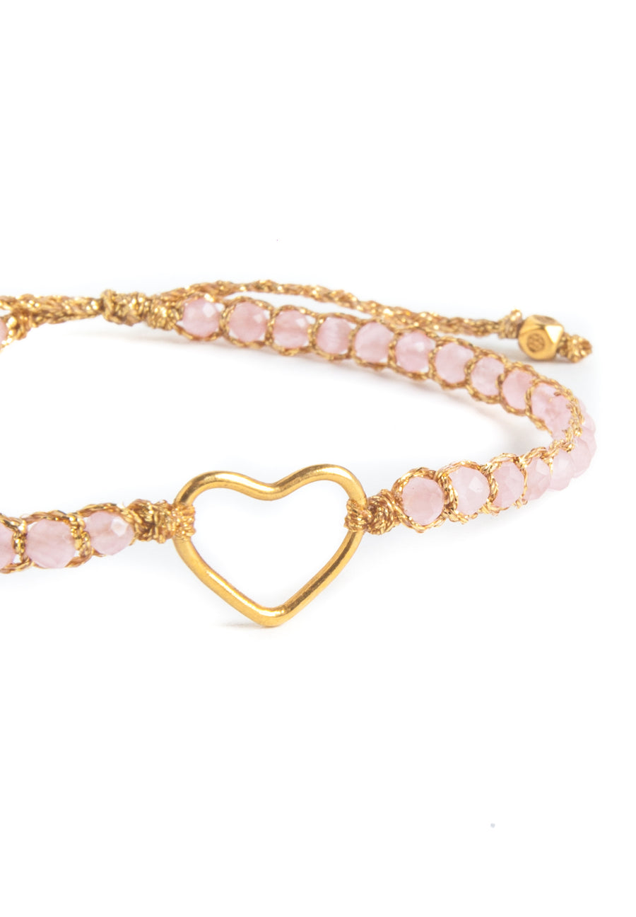 Pink Tourmaline Mozambique Heart Bracelet | Gold