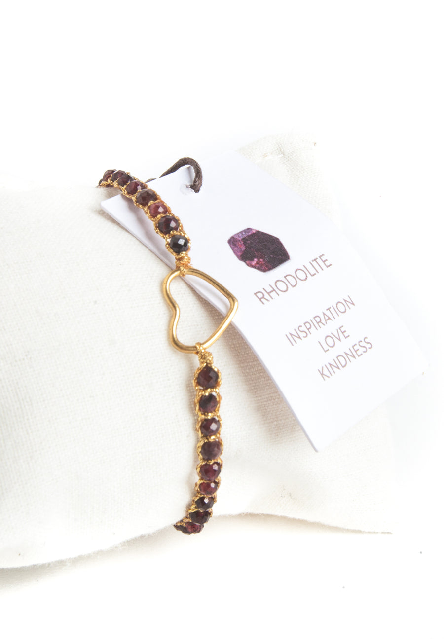 Rhodolite Garnet Heart Bracelet | Gold