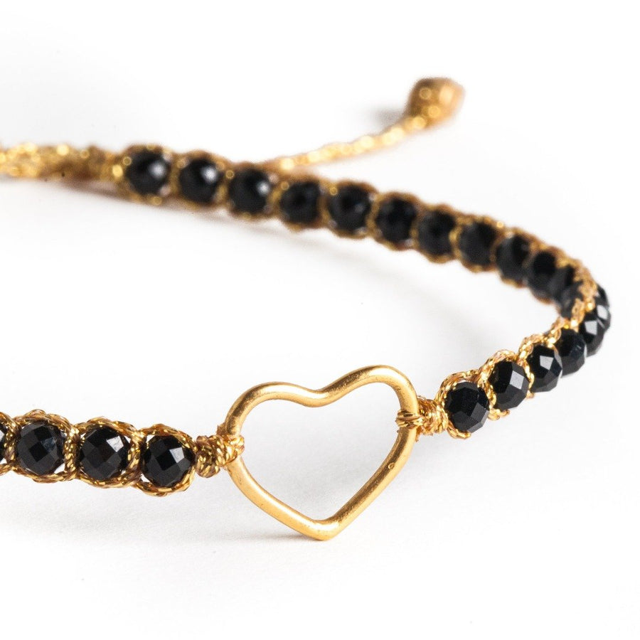 Black Spinel Heart Bracelet | Gold