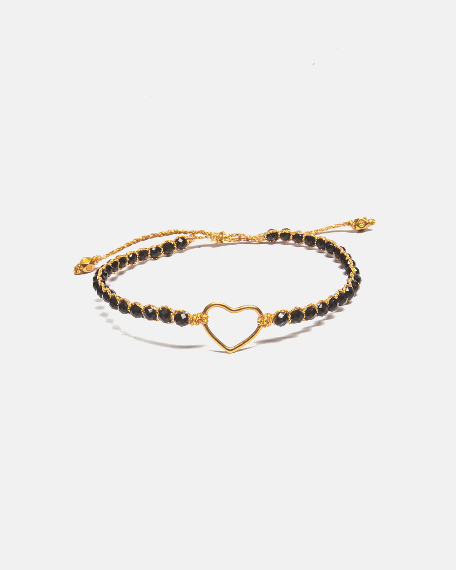 Black Spinel Heart Bracelet | Gold