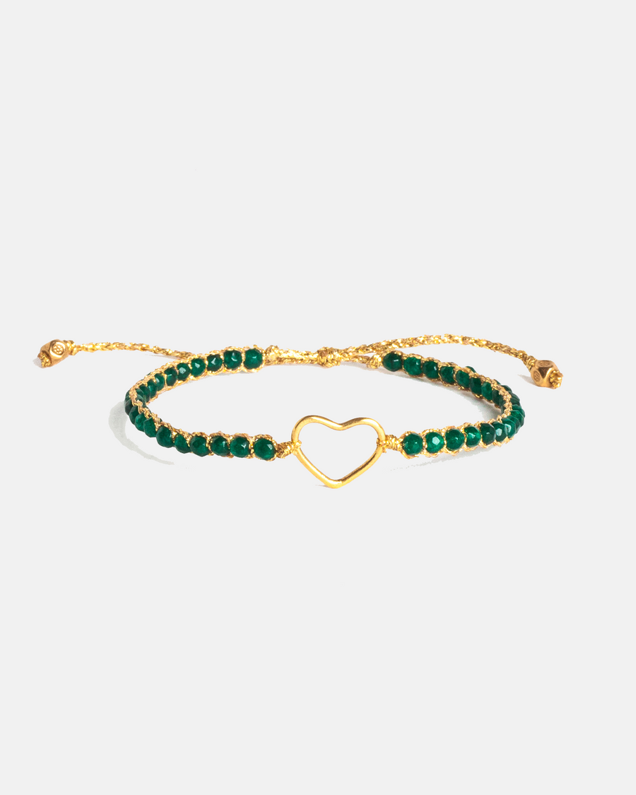 Green Emerald Agate Heart Bracelet | Gold