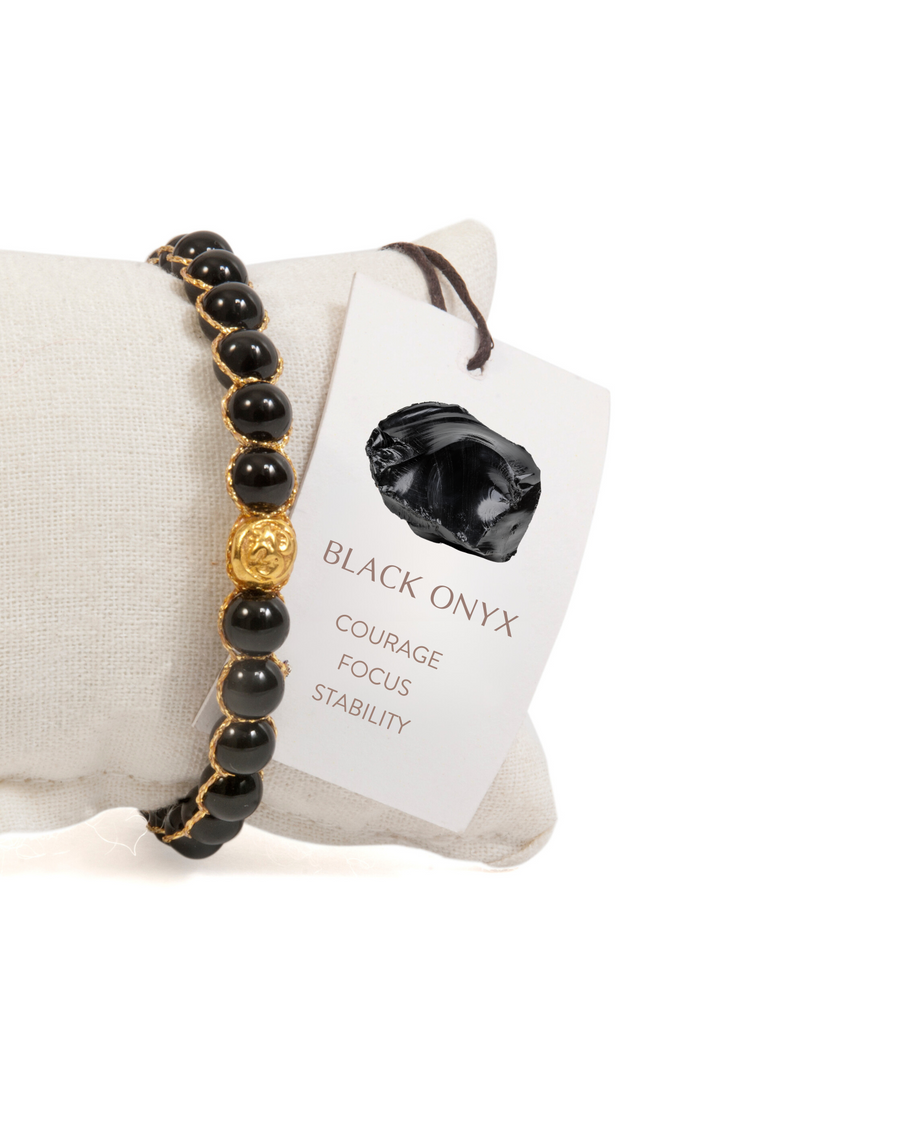 Black Onyx 6mm Bracelet | Gold