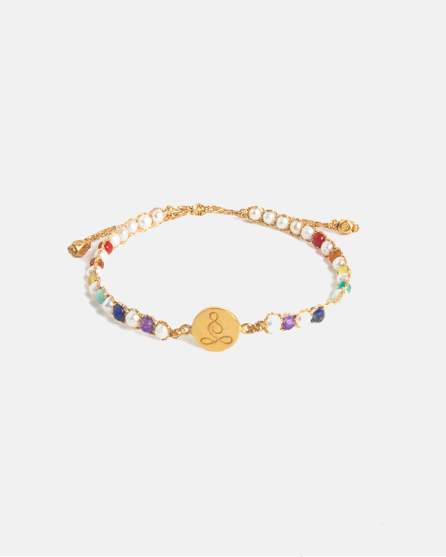 Lotus 7 Chakras Pearl Bracelet | Gold
