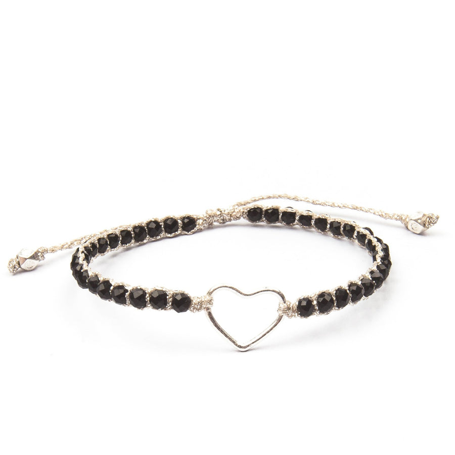 Black Spinel Heart Bracelet | Silver